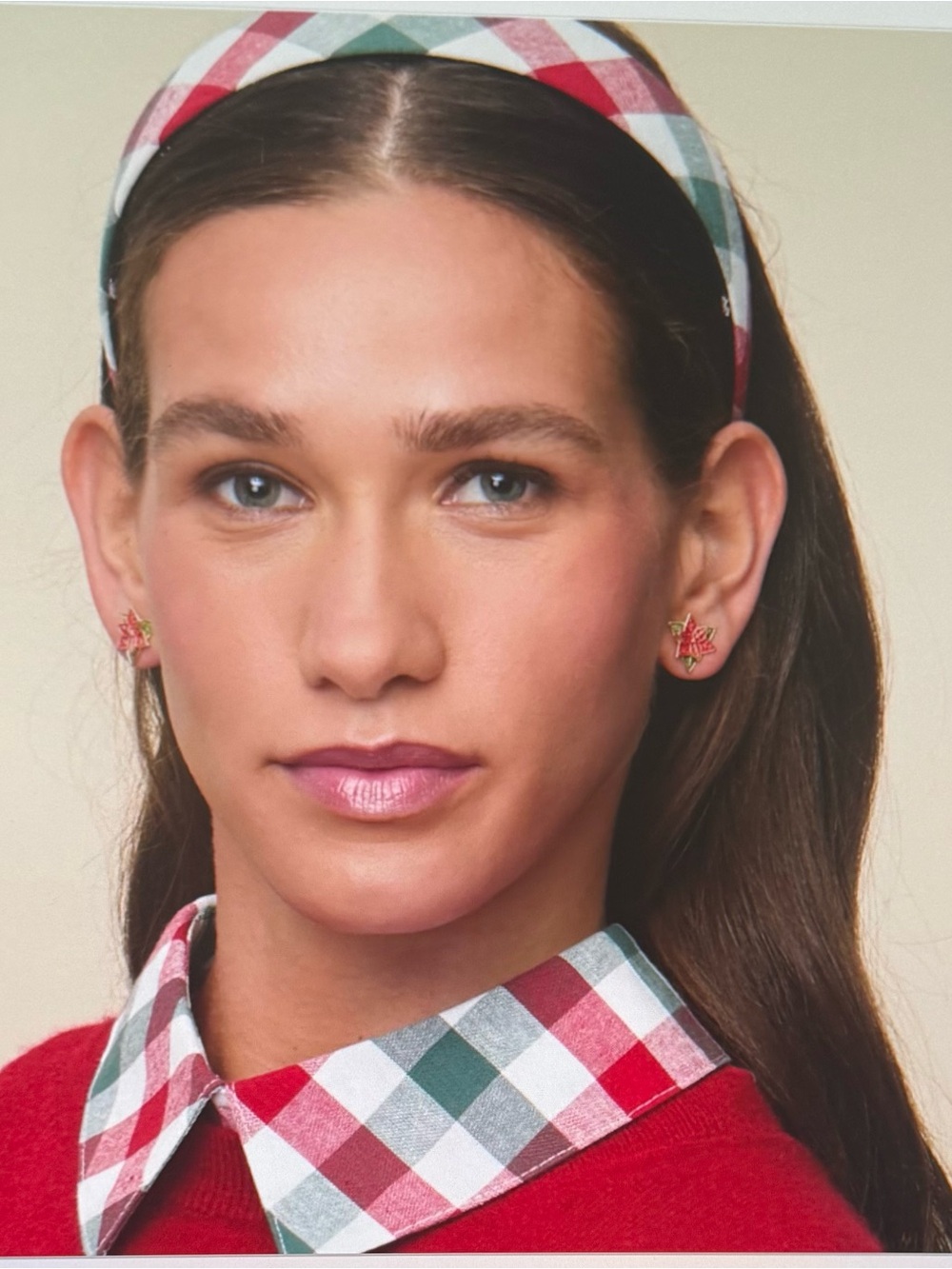 Lele Sadoughi Red, Green & White Gingham Detachable Collar, NWTs one size